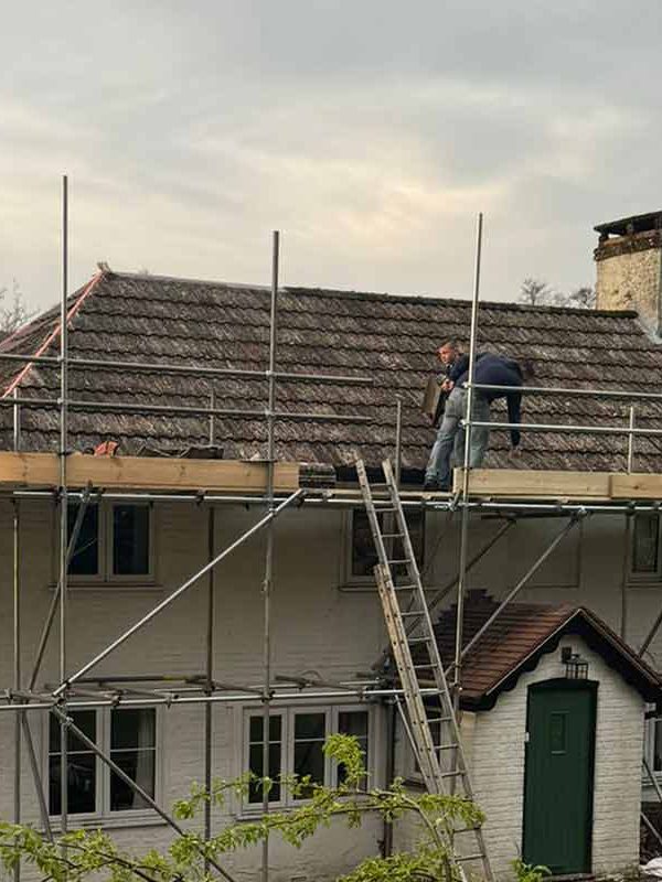 Scaffolding for a roofing project in Portsmouth